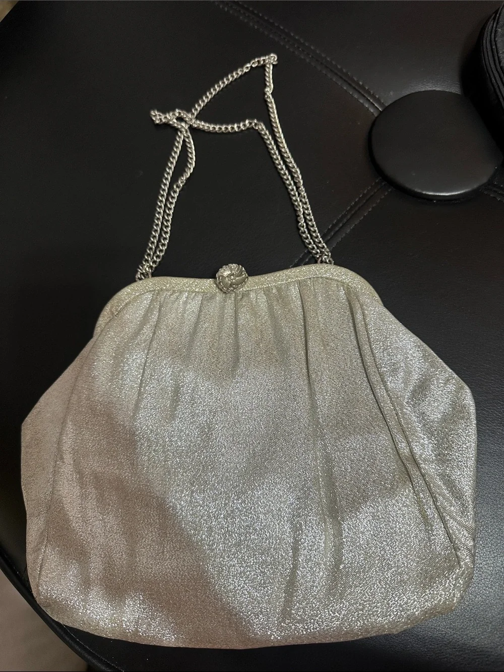 Metallic Silver Evening Shoulder Bag with Chain Strap